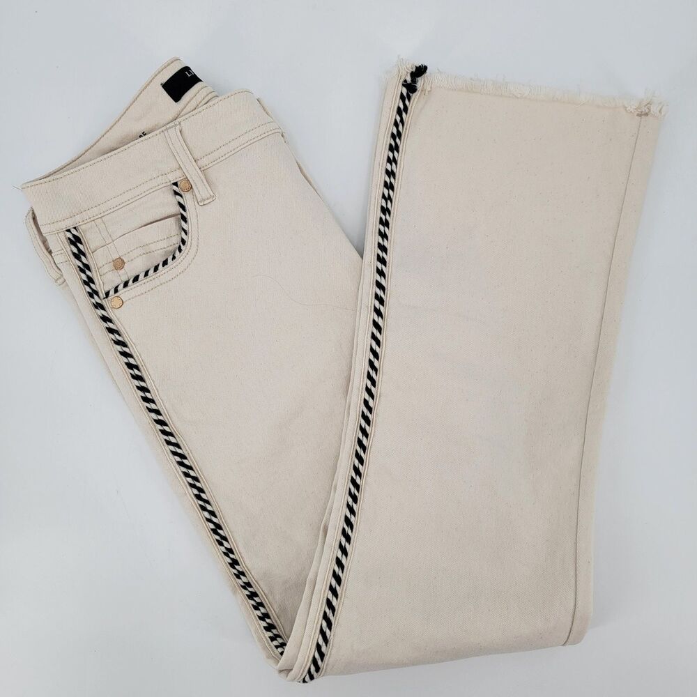 Liverpool LA Womens 6/28 High-Rise Crop Flare Cream Fringe Hem Pants